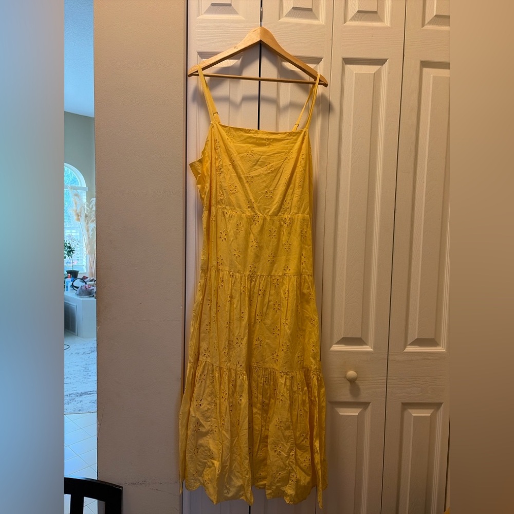 Chaps Yellow Eyelet Tiered Maxi Dress XXL NWT